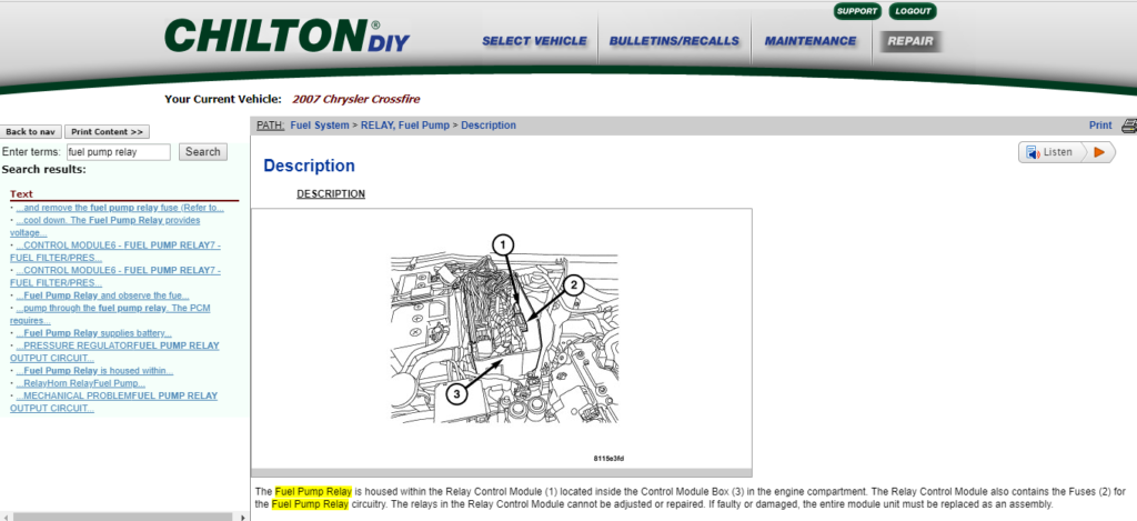 image of chiltondiy online manual research result example